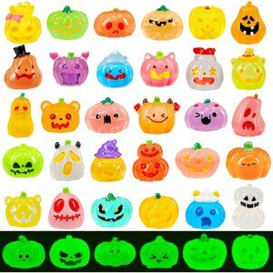 36 Pcs Halloween Luminous Mini Resin Pumpkin Figures Fall Small Resin Pumpkin De